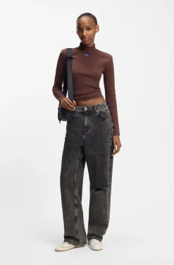 Relaxed-fit jeans in distressed black rigid denim