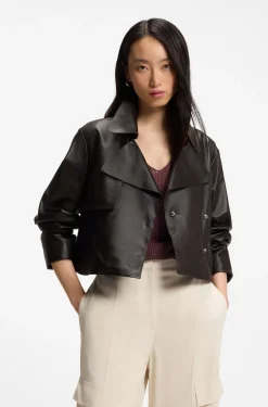 Relaxed-fit leather jacket with trench styling