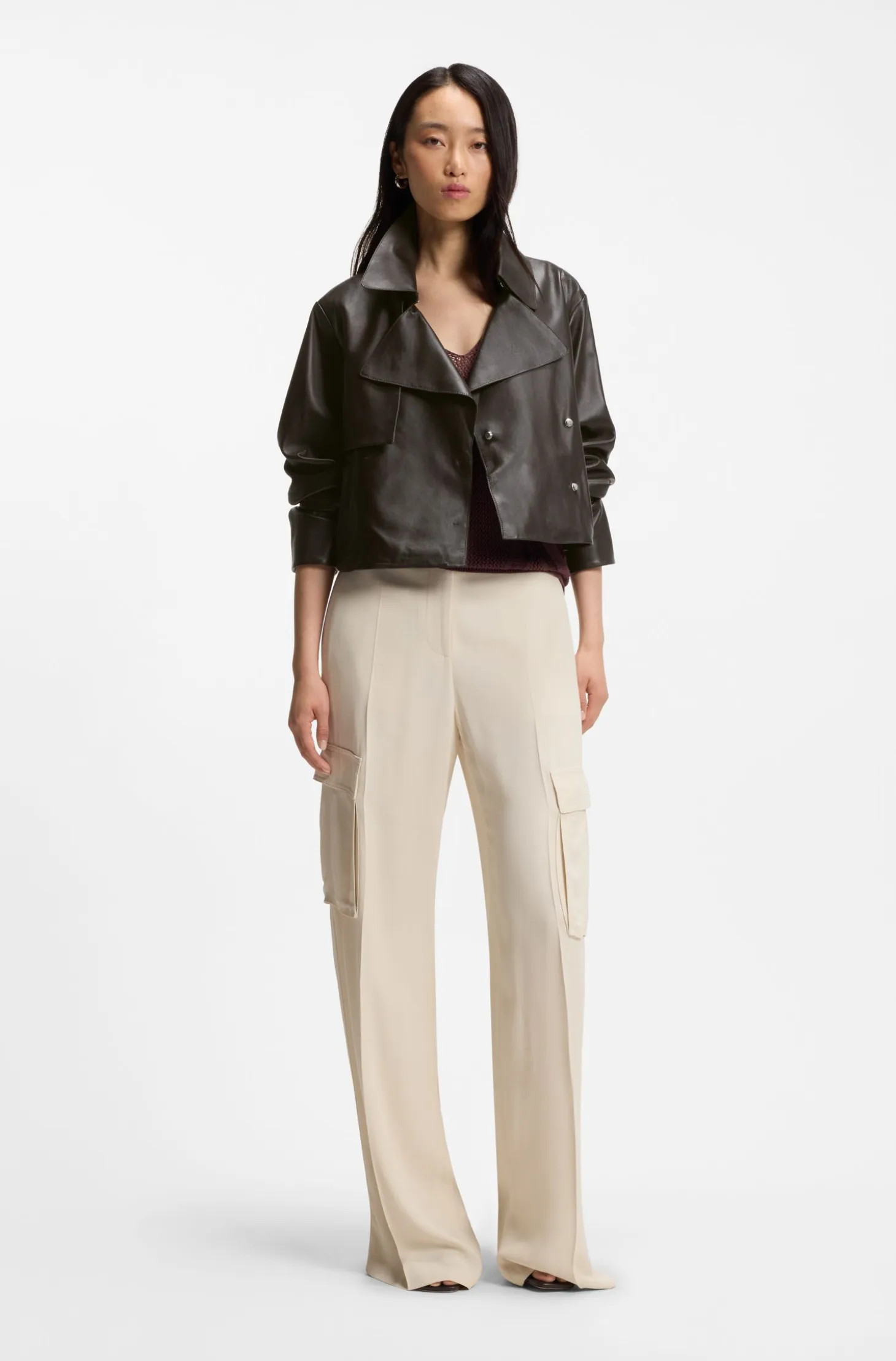 Relaxed-fit leather jacket with trench styling