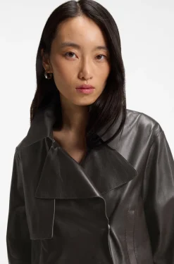 Relaxed-fit leather jacket with trench styling