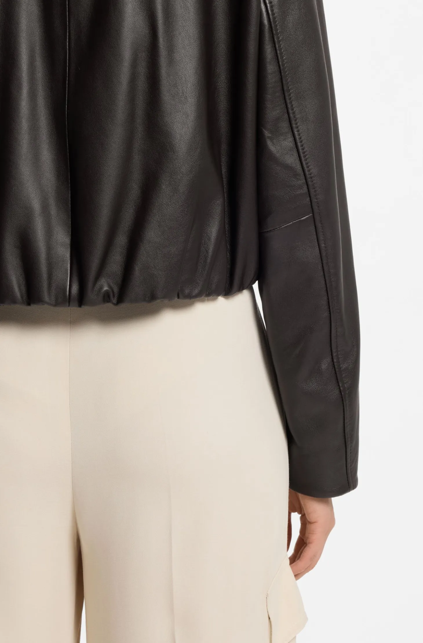 Relaxed-fit leather jacket with trench styling