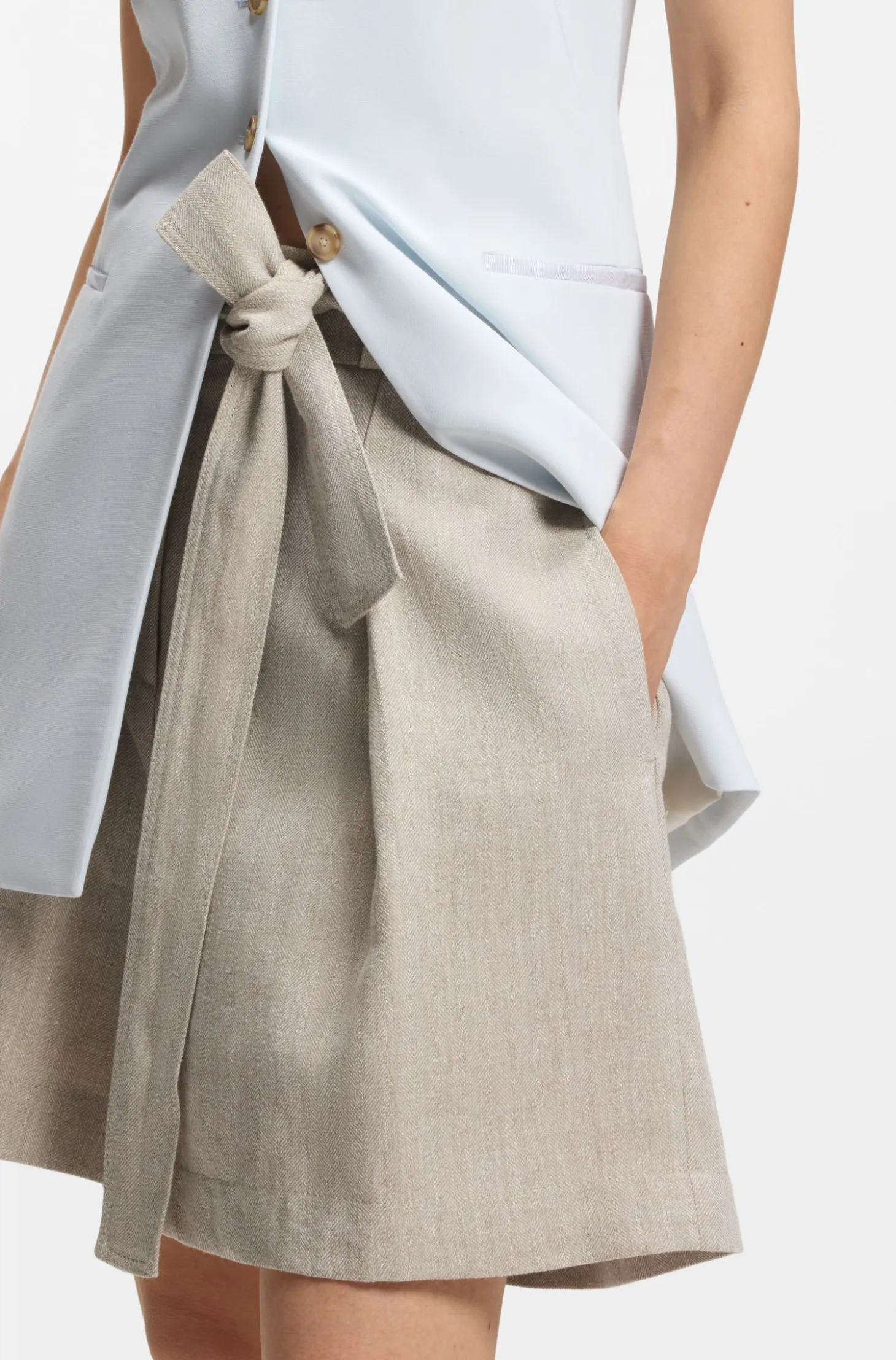 Relaxed-fit linen-blend culottes with herringbone weave