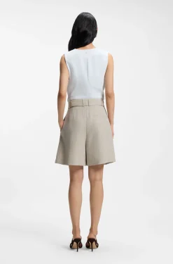 Relaxed-fit linen-blend culottes with herringbone weave