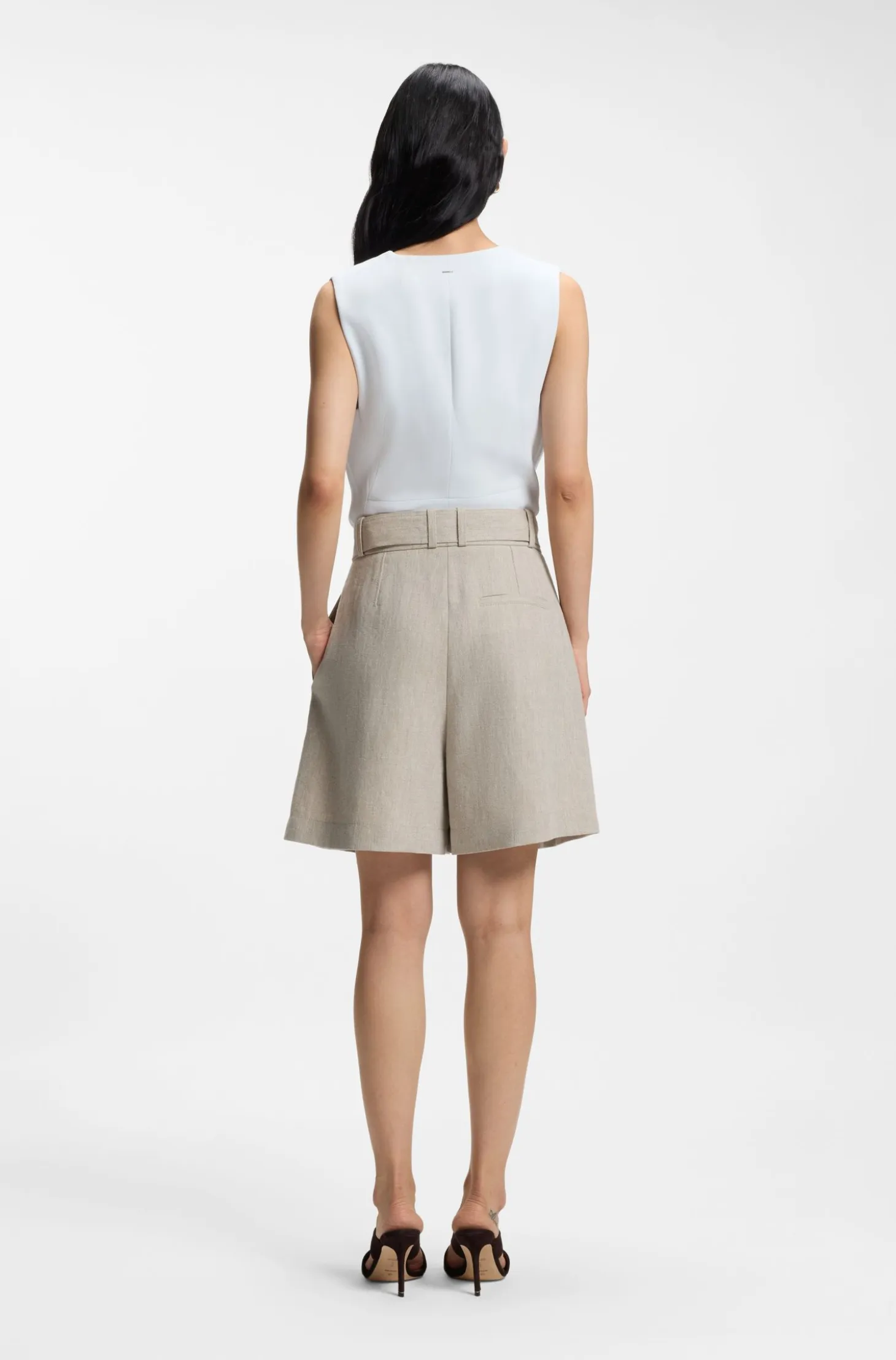 Relaxed-fit linen-blend culottes with herringbone weave