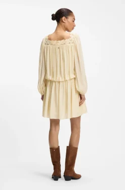 Relaxed-fit muslin dress with embroidered neckline