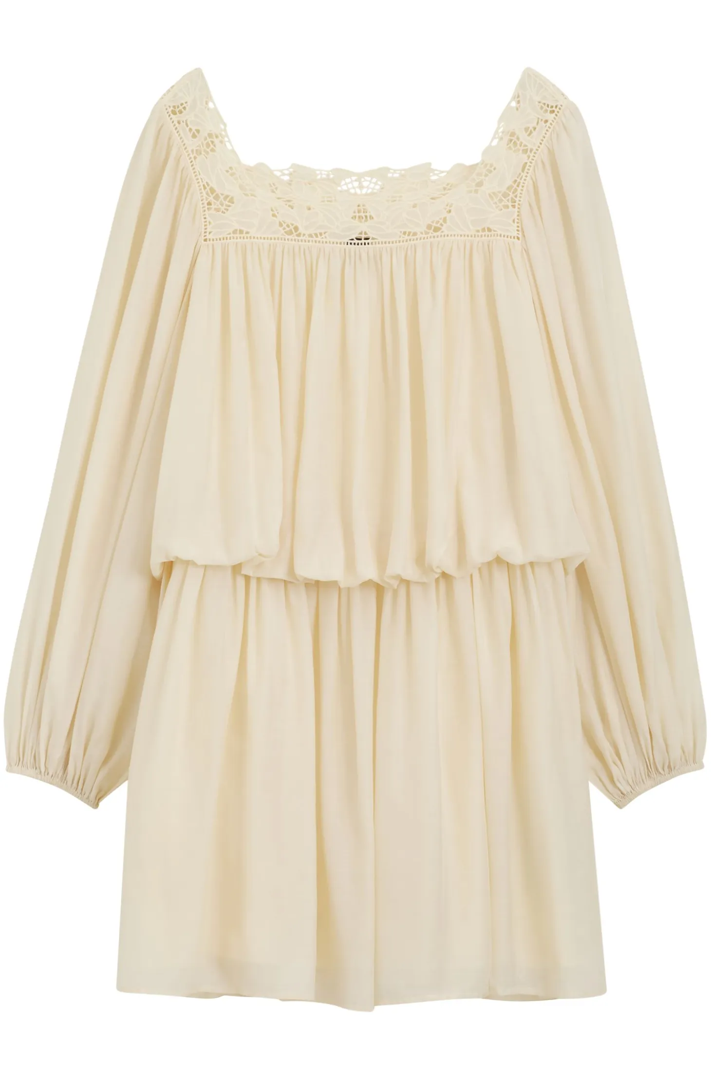 Relaxed-fit muslin dress with embroidered neckline