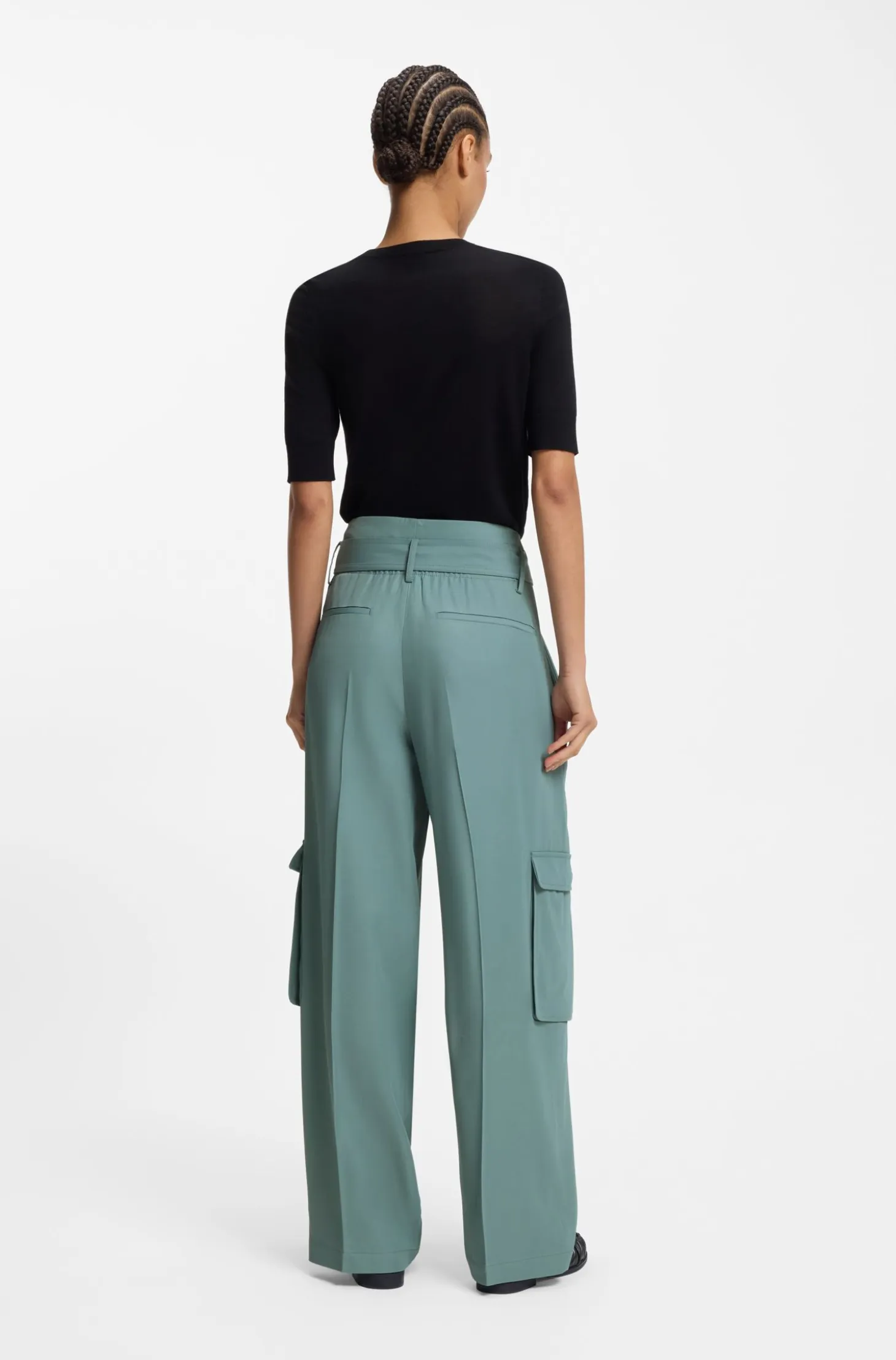 Relaxed-fit paperbag trousers in drapey twill