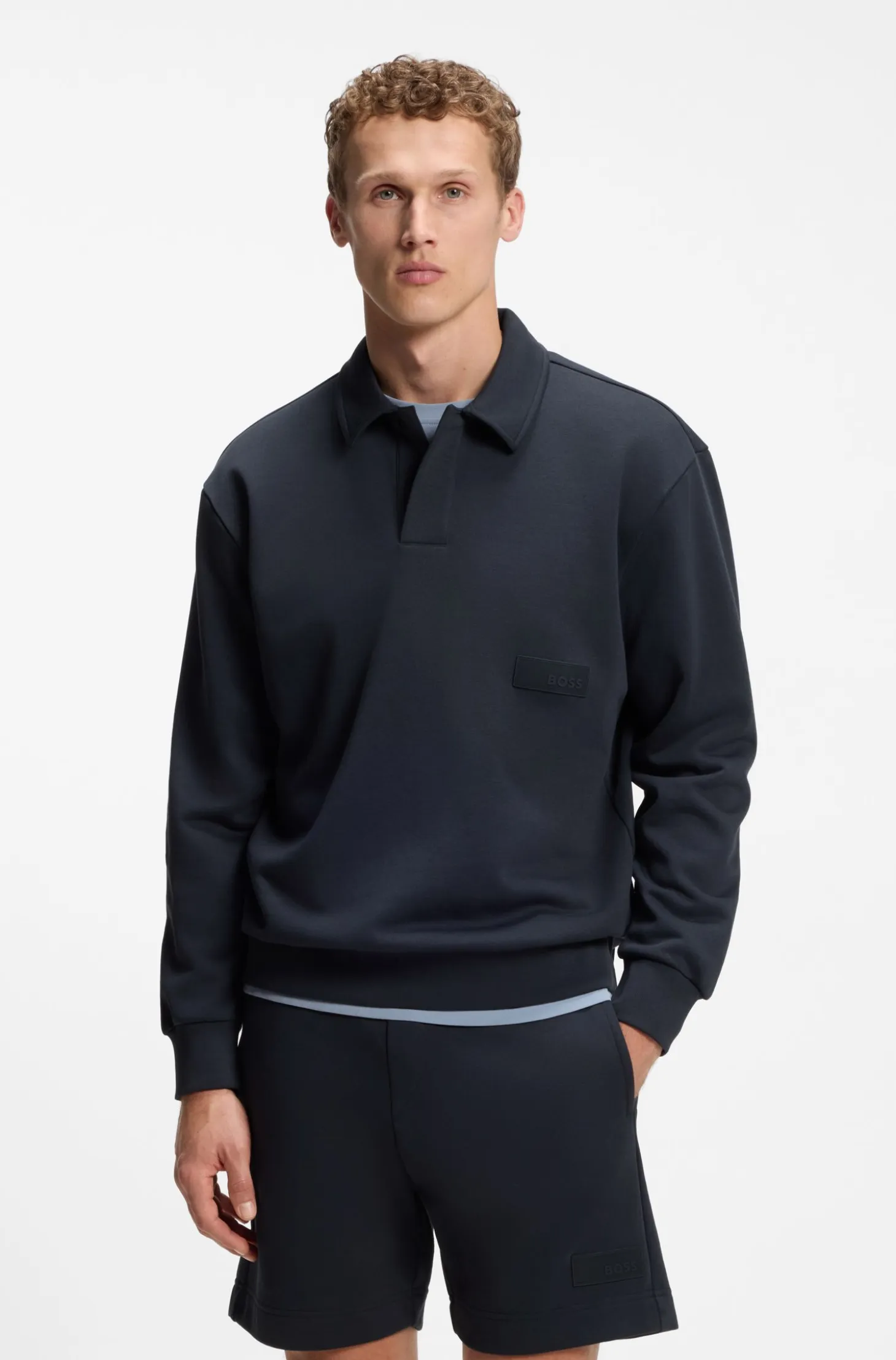 Relaxed-fit polo sweatshirt in French Terry