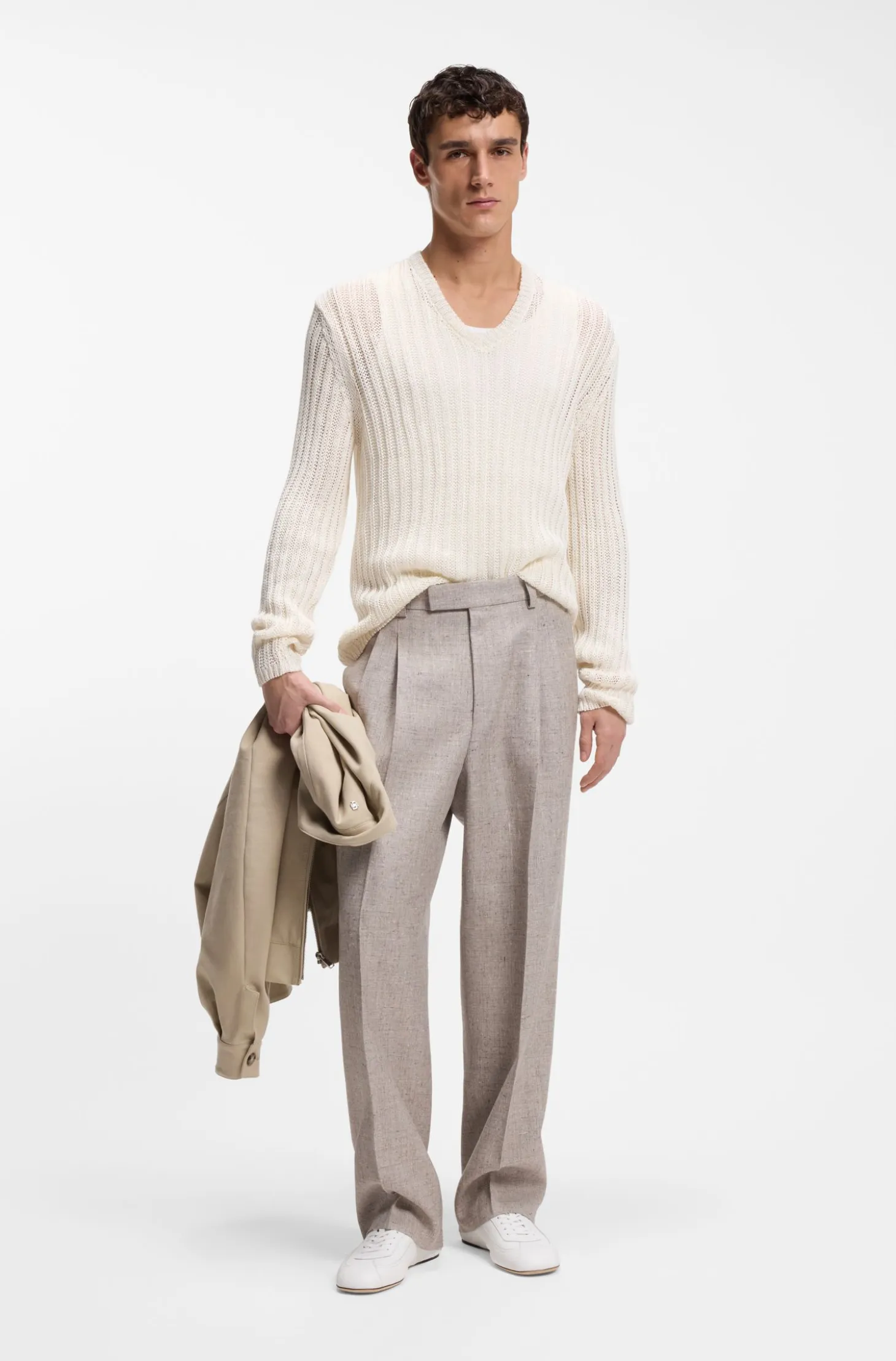Relaxed-fit rib-knit linen sweater
