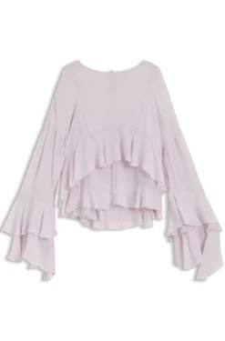 Relaxed-fit ruffled blouse in crepe Georgette seersucker