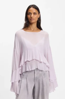 Relaxed-fit ruffled blouse in crepe Georgette seersucker