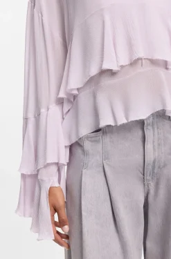 Relaxed-fit ruffled blouse in crepe Georgette seersucker