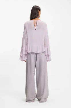 Relaxed-fit ruffled blouse in crepe Georgette seersucker