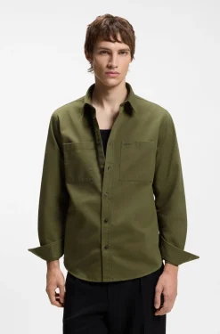 Relaxed-fit shirt in cotton twill with chest logo