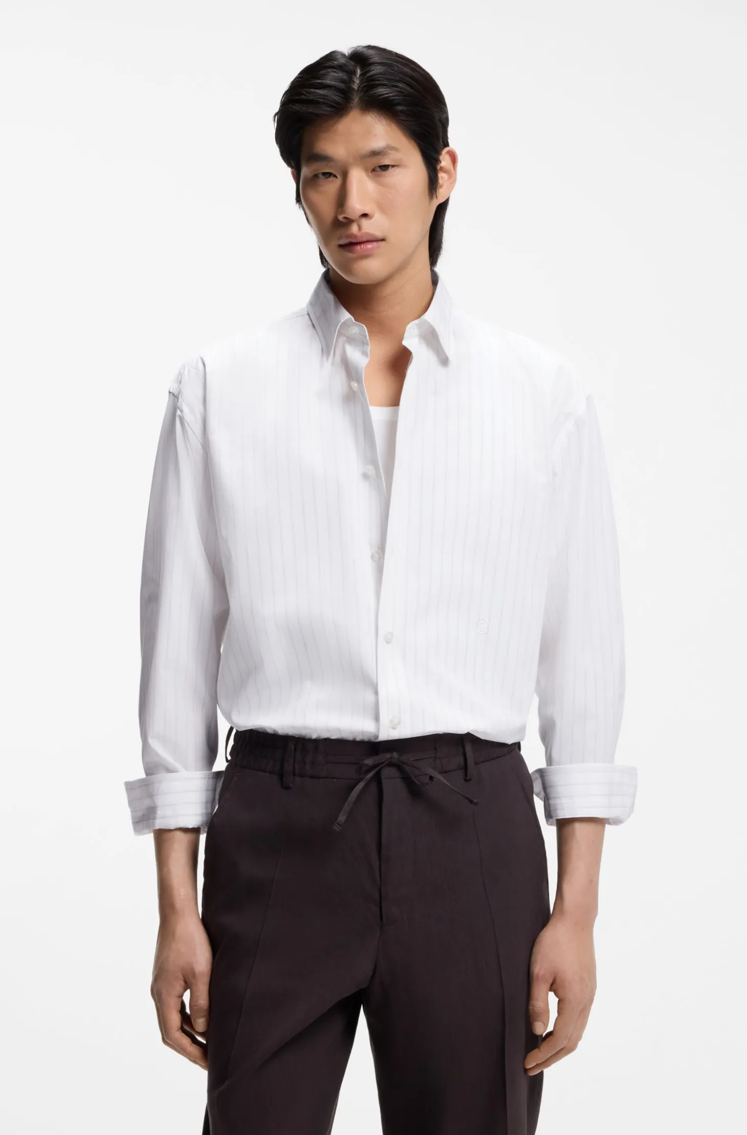 Relaxed-fit shirt in striped cotton poplin