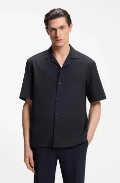 Relaxed-fit shirt in wool-blend mesh