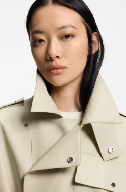 Relaxed-fit short-length trench coat in leather