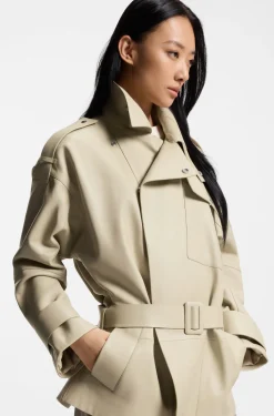 Relaxed-fit short-length trench coat in leather