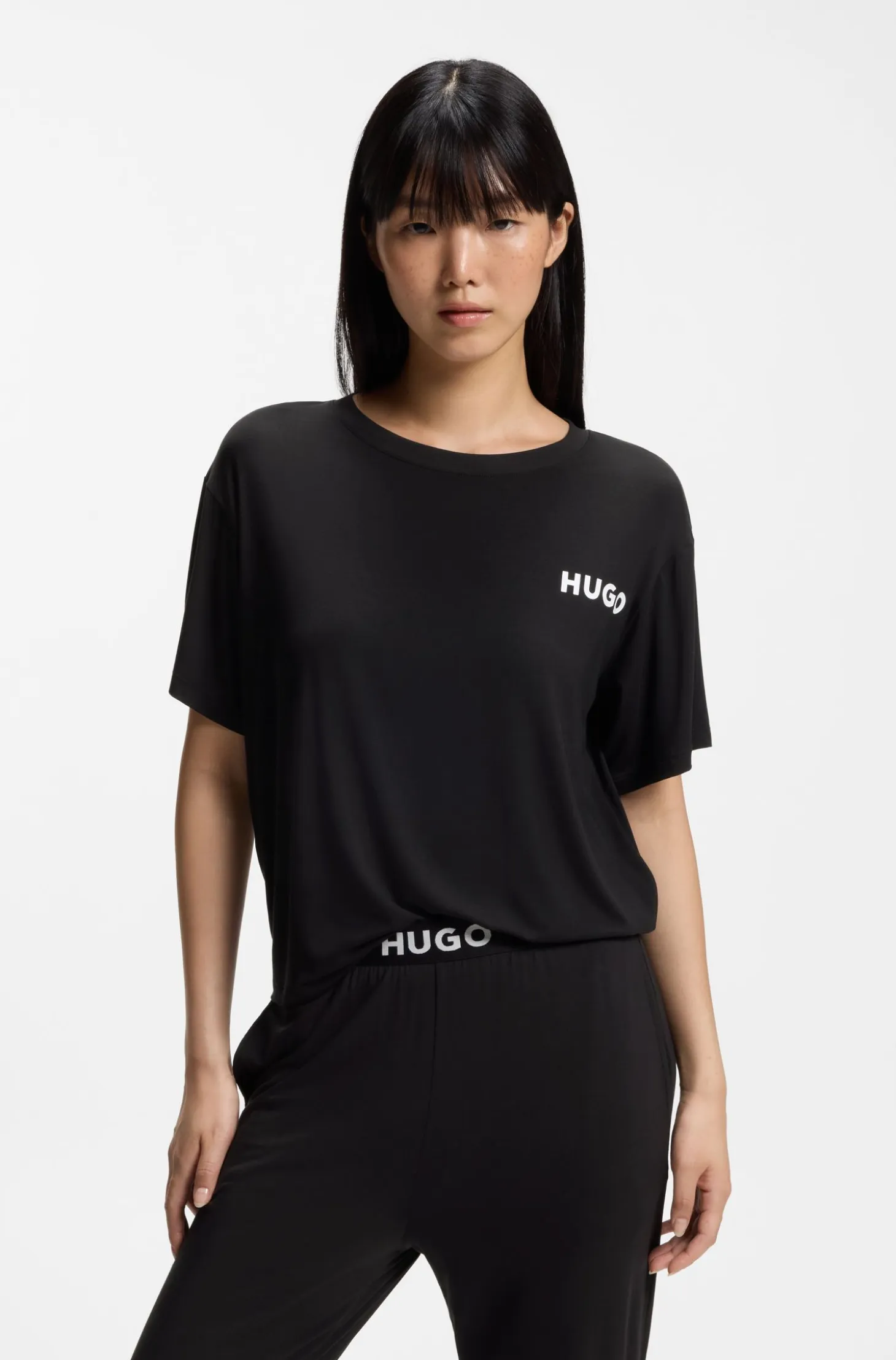 Relaxed-fit stretch-jersey pyjama T-shirt with contrast logo