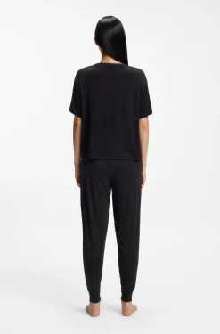 Relaxed-fit stretch-jersey pyjama T-shirt with contrast logo
