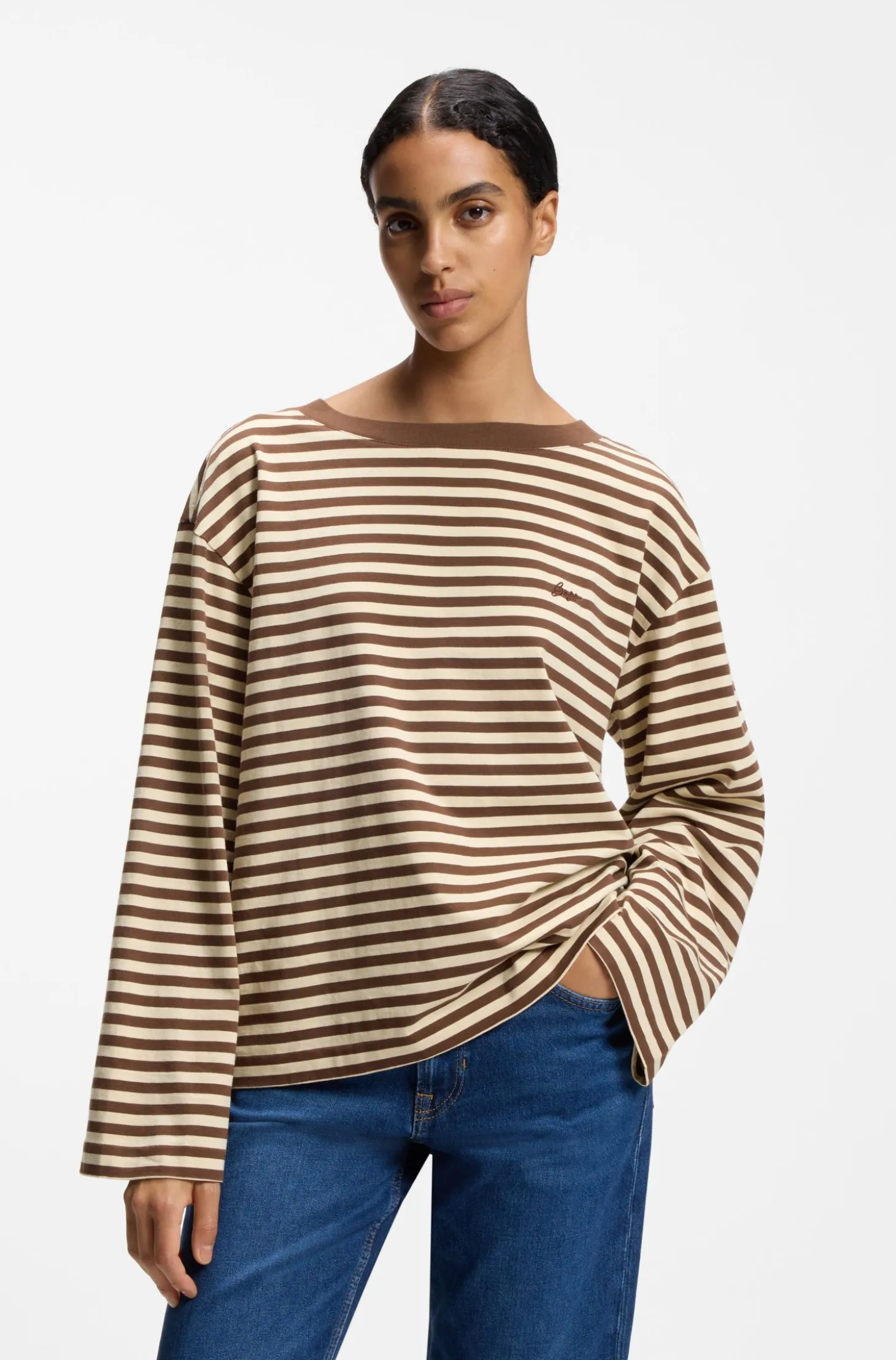 Relaxed-fit striped top in cotton jersey