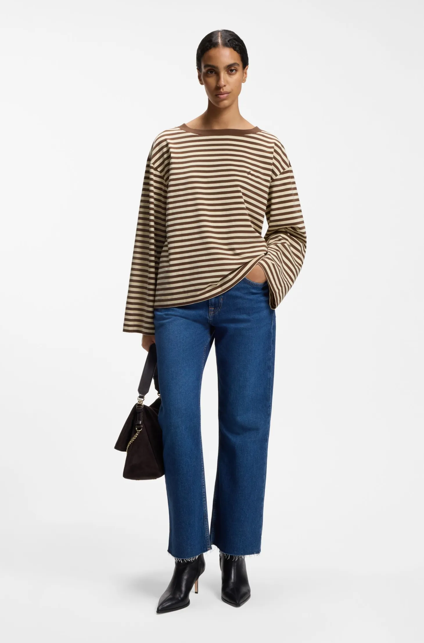 Relaxed-fit striped top in cotton jersey