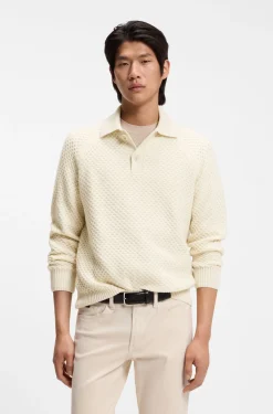 Relaxed-fit sweater in structured cashmere with polo collar