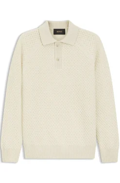 Relaxed-fit sweater in structured cashmere with polo collar