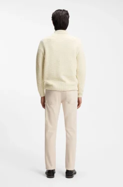 Relaxed-fit sweater in structured cashmere with polo collar