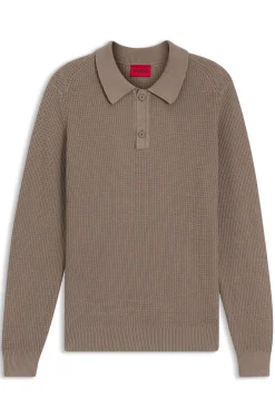 Relaxed-fit sweater in structured cotton with polo collar