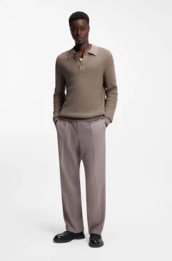 Relaxed-fit sweater in structured cotton with polo collar