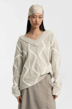 Relaxed-fit sweater in virgin wool with Aran knit