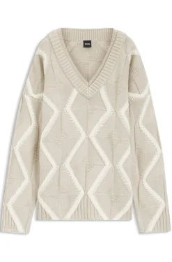 Relaxed-fit sweater in virgin wool with Aran knit