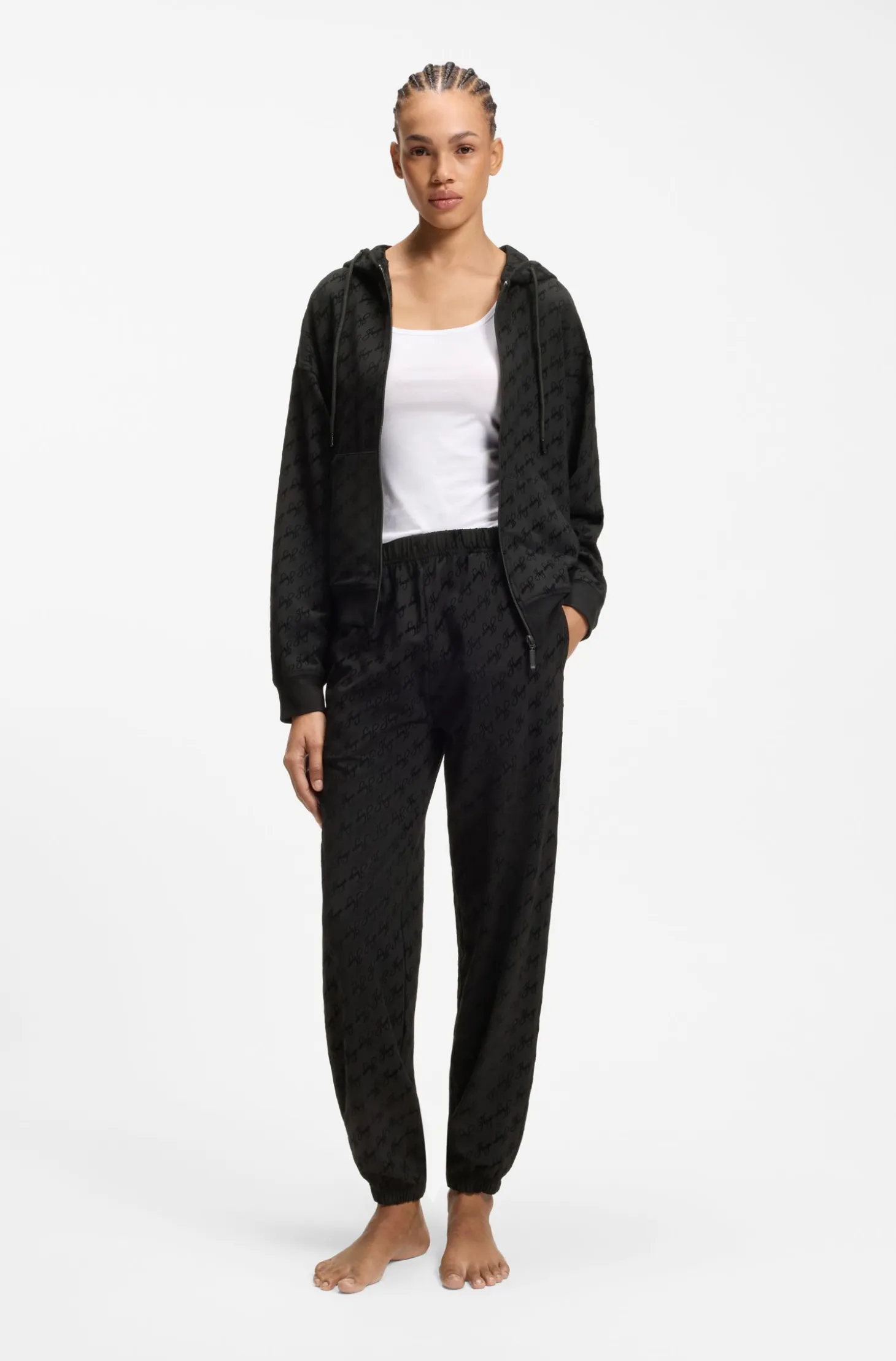 Relaxed-fit tracksuit bottoms with flocked-logo print