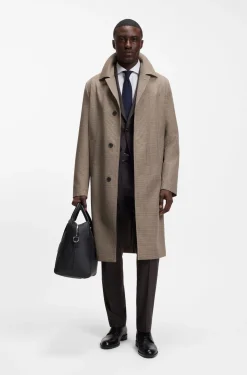 Relaxed-fit water-repellent coat in houndstooth virgin wool