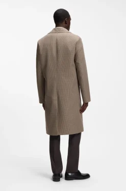 Relaxed-fit water-repellent coat in houndstooth virgin wool