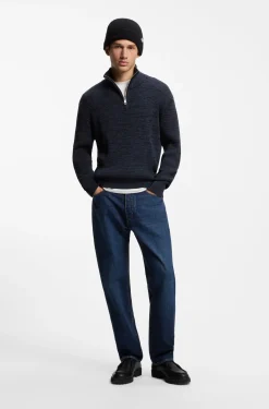 Relaxed-fit zip-neck sweater with mouliné texture