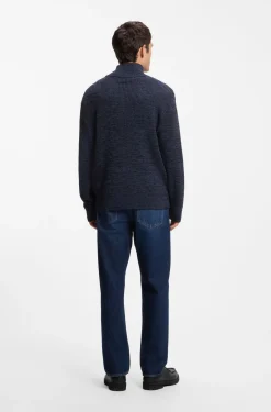 Relaxed-fit zip-neck sweater with mouliné texture