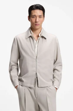Relaxed-fit zip-up jacket in patterned virgin wool