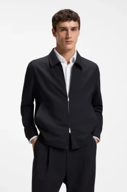 Relaxed-fit zip-up jacket in patterned virgin wool