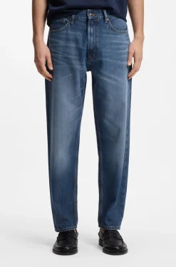 Relaxed-tapered-fit jeans in blue denim