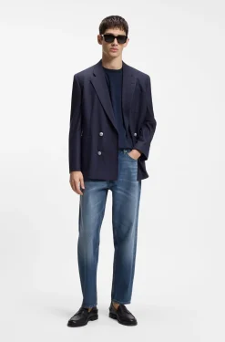 Relaxed-tapered-fit jeans in blue denim