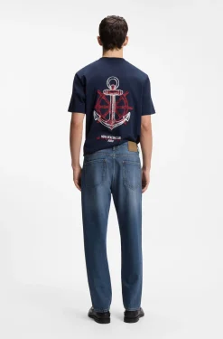 Relaxed-tapered-fit jeans in blue denim
