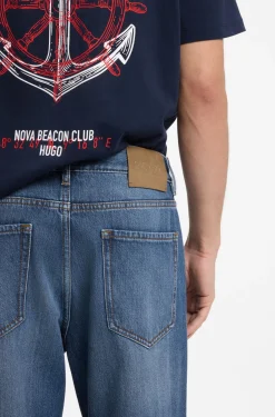 Relaxed-tapered-fit jeans in blue denim