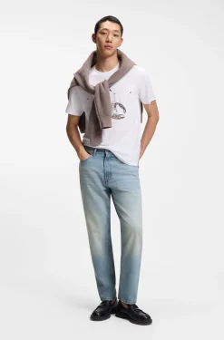 Relaxed-tapered-fit jeans in bright-blue denim