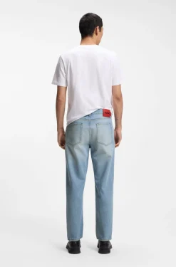 Relaxed-tapered-fit jeans in bright-blue denim