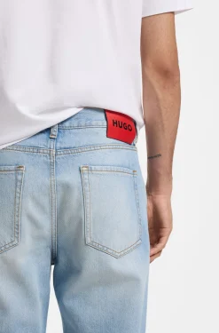 Relaxed-tapered-fit jeans in bright-blue denim