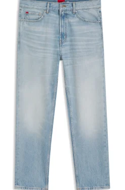 Relaxed-tapered-fit jeans in bright-blue denim