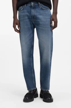 Relaxed-tapered-fit jeans in blue Egyptian-cotton denim