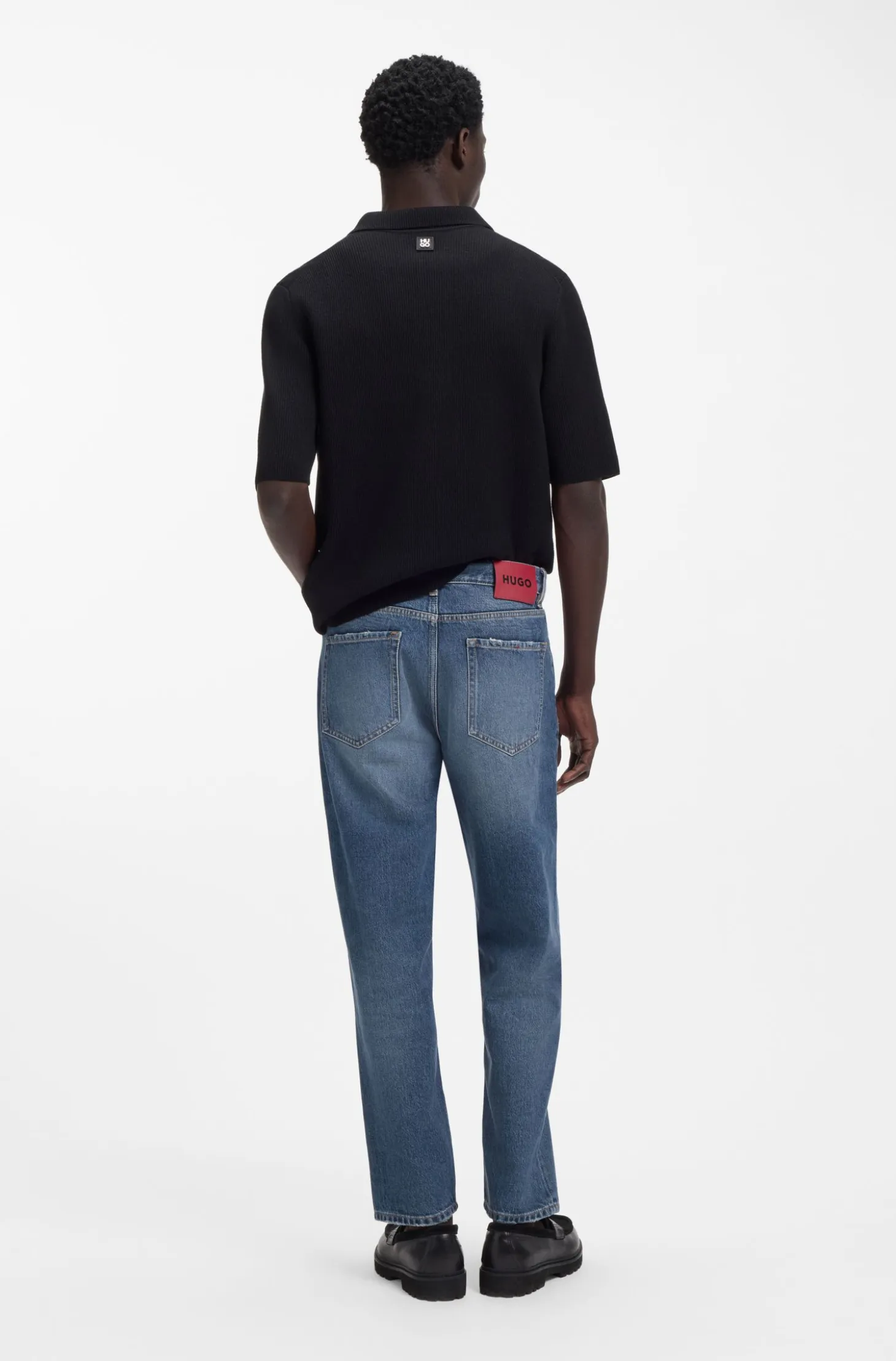 Relaxed-tapered-fit jeans in blue Egyptian-cotton denim